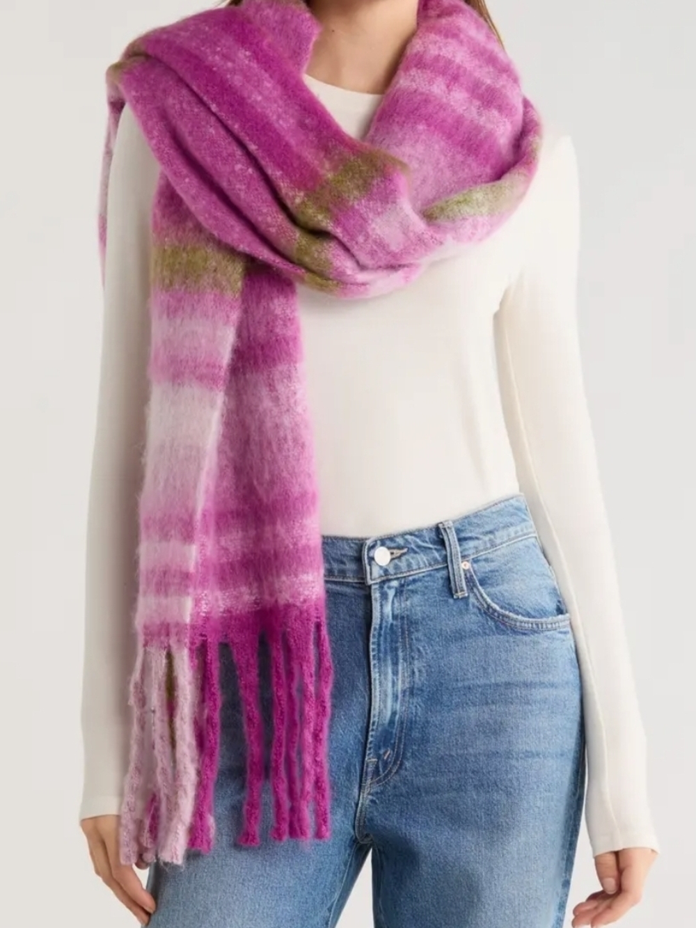 Women's Pink Striped Cozy Fringe Scarf, Brand New in Package!